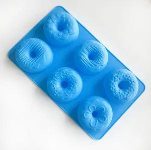 Cetakan donat bulat 3D 6 lubang, biskuit tidak lengket, cetakan kue silikon panggang coklat, roti donat, juga berbentuk renda 6 lubang