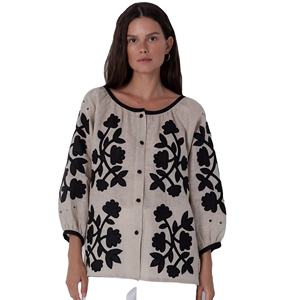 Chemise décontractée personnalisée à manches longues pour femmes avec broderie exquise tissée taille naturelle impression numérique hauts lavables - Product Image 1