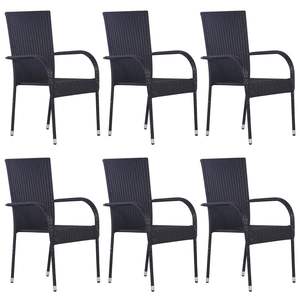 Juego de 6 Sillas de Comedor Apilables de Ratán PE Negro, Tamaño Único, Muebles de Jardín - Product Image 2
