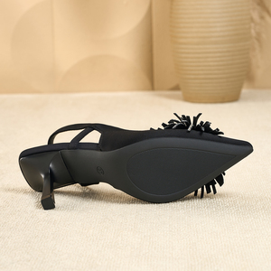 Rhinestone Firework Slingback Stilettos - Black Satin High Heel <b>Sandals</b> for Women - Product Image 5