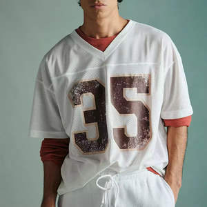 Maillot de football vintage surdimensionné à rayures colorées personnalisées pour homme, t-shirt de football ample en maille à manches courtes - Product Image 1