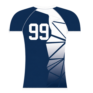 Navy Blue White Short Sleeve Rowing Baselayer Crew Neck <b>Geometric</b> Performance Training Athletic Sports Compression <b>Shirt</b> - Product Image 2