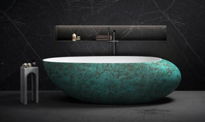 Baignoire autoportante traditionnelle de luxe en pierre artificielle avec drain, écologique, durable, certifiée pour usage hôtelier, 1,6 m, Air - Product Image 3