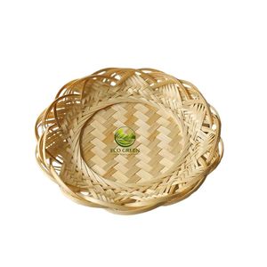 Vietnamese Eco Bamboo Tray Round Lotus Pattern Handmade Serving <b>Basket</b> for Dining <b>Table</b> and Kitchen Organizer - Product Image 5