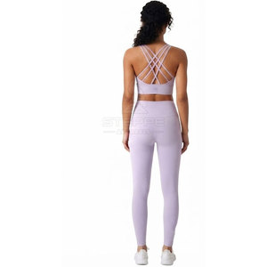 Women Solid Front Logo Yoga Set Soft Stretch Sportswear <b>Top</b> & <b>Leggings</b> Matching Workout Outfit Quick Dry Eco-Friendly - Product Image 2