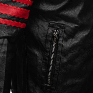 Chaqueta de Motociclista de Cuero Negra para Hombre WORK N SHINE SPORTS WEAR, Cuello Alto, Cierre de Cremallera, Transpirable, Gruesa para Invierno, con Bloques de Color - Product Image 6