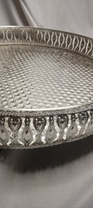 Luxury Round <b>Silver</b> Iron Serving Tray with Handle Handmade Decorative Metal Display Tray <b>Coffee</b> <b>Table</b> Centerpiece Tray Wedding - Product Image 3