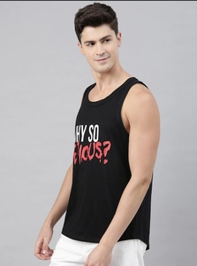Camiseta sin mangas negra para hombre con estampado Why So Serious y cuello redondo informal - Product Image 3