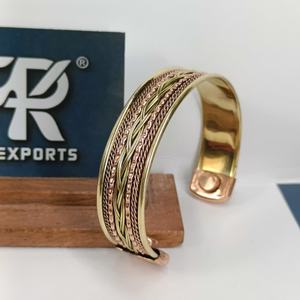 Wide <b>Magnetic</b> <b>Copper</b> Open Cuff Bangle Handmade Adjustable <b>Bracelet</b> with Braided and Layered Design Traditional Lightweight - Product Image 6