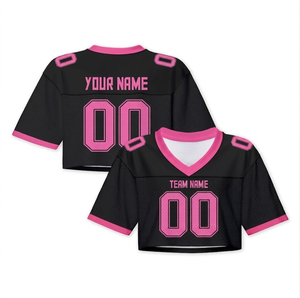 Customizable Logo <b>Cropped</b> V-neck Football Jersey <b>Long</b> <b>Sleeve</b> <b>White</b> Mesh & Solid Splicing Women <b>Top</b> - Product Image 4