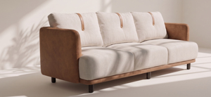 Modern three seat fabric sofa Leather accents living room sofa Fabric <b>cushioned</b> sofa set Living room leather sofa - Product Image 4