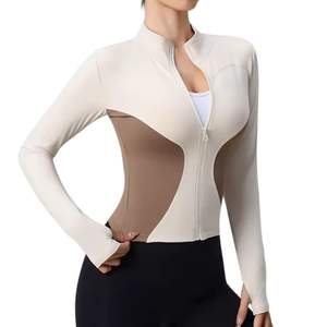 Chaqueta de yoga para mujer con contraste blanco en la espalda, cremallera completa, transpirable, de secado rápido, ajuste ceñido, manga larga, ropa deportiva para gimnasio, top de alto rendimiento. - Product Image 5