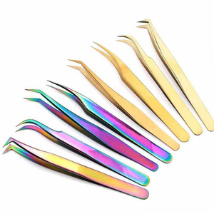 Stainless Steel Eyelashes Tweezers Professional For <b>Lashes</b> Extension Gold Decor Anti-static Eyelash Tweezers Makeup Tool - Product Image 1