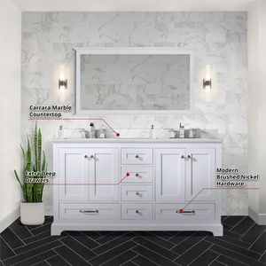 60 Pollici Mobile bagno doppio bianco con lavabo da 22 pollici Piano in marmo di Carrara e 58 pollici. Mobili da Bagno con Specchio - Product Image 6