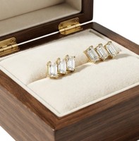 Boucles d'oreilles clous en moissanite, diamant de laboratoire émeraude, triple grappe, en or massif 10K 14K 18K, bijoux minimalistes en or
