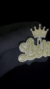 Elegant King Crown Cursive Latter <b>Pendant</b> HipHop Fine Jewelry 925 <b>Silver</b> Iced Out <b>Pendant</b> Custom Two Tone <b>Initial</b> Latter <b>Pendant</b> - Product Image 5