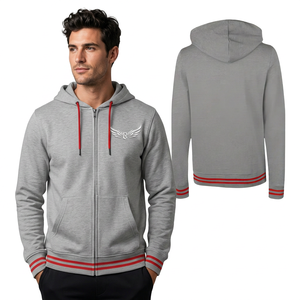 Sweat-shirt à capuche gris pour homme avec bordure rouge et poches avant, coupe classique, style décontracté, vêtement d'automne - Product Image 6