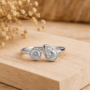 Fine Jewelry IGI Certified Pear Round Lab Grown Diamond 10K 14K 18K Solid Gold Toi Et Moi <b>Ring</b> Bridal <b>Ring</b> <b>Open</b> Adjustable <b>Ring</b> - Product Image 3
