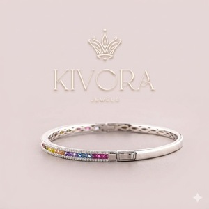 Bracelet jonc ouvert en or rose avec perles d'eau douce et moissanite arc-en-ciel KIVORA pour cadeau et usage quotidien - Product Image 1