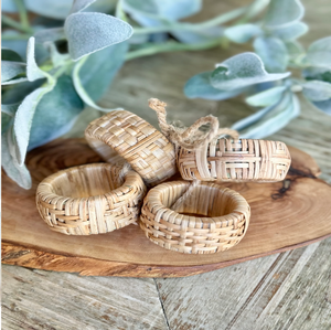 Handcrafted natural bamboo woven rattan napkin ring tied with jute <b>string</b>, available at wholesale prices. - Product Image 1