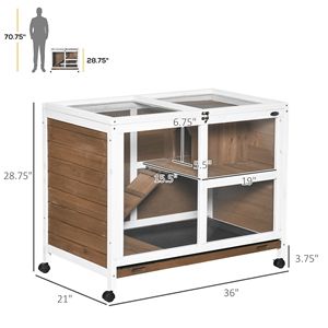 Portabagagli per interni a 2 piani con ruote rampe per porte chiudibili a chiave in legno gabbia per porcellini d'India piccola casa per animali con vassoio in marrone - Product Image 3