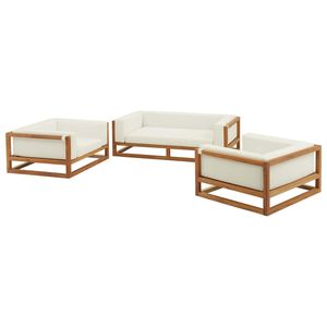 Modern Solid Wood Garden Sofa <b>Set</b> Outdoor Cushioned Patio Seating Minimalist Design <b>Waterproof</b> Furniture - Product Image 4