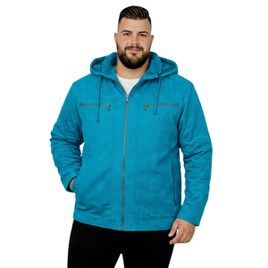 Men's Black Hooded <b>Fleece</b> <b>Jacket</b> with Zipper and Pockets Casual Windproof Autumn Wear - Product Image 3