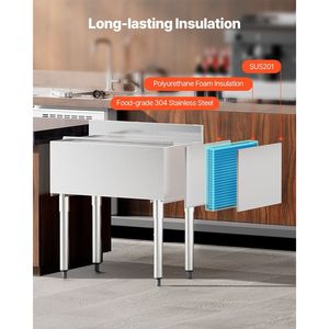 Contenitore per Ghiaccio Sottobarra Commerciale da 78,4 L con Coperchio Scorrevole 30 X 19 X 37 Vasche per Bevande in Acciaio Inox Portabottiglie Regolabili - Product Image 3