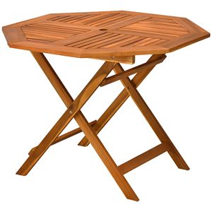39\" Acacia Wood Outdoor Dining <b>Table</b> with Umbrella Hole Octagon Patio <b>Table</b> in Teak Finish - Product Image 1