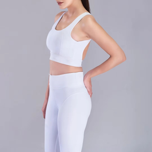 Women's <b>White</b> Yoga <b>Set</b> High Waist Leggings Crop Top <b>2</b> <b>Piece</b> Activewear Racerback Seamless Full Length Spandex Polyester - Product Image 5