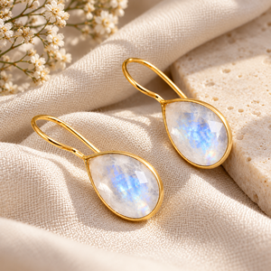 Natural Moonstone Bezel <b>Set</b> Dangle Earring - Handmade Gold Plated Teardrop Earring <b>Gift</b> For <b>Woman</b> - Product Image 5