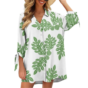 Camisa Hawaiana Personalizada para Mujer con Estampado de Hojas de Ulu, Estilo Casual Hawaiano, Proveedor de Moda Bajo Demanda, Vestido Elegante de Verano - Product Image 4