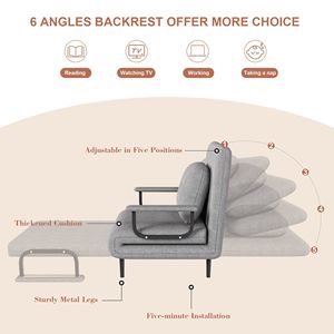 Divano Letto Convertibile 5-in-1 Pieghevole con Schienale Regolabile in 5 Posizioni e Cuscino, Salvaspazio per Soggiorno - Product Image 2