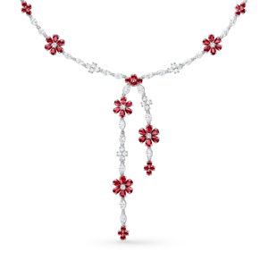 Flower Shape <b>Ruby</b> Pendant <b>Necklace</b> Rhodium Plated Women's Romantic Crystal Rhinestone Everyday Wearing Jewelry - Product Image 2
