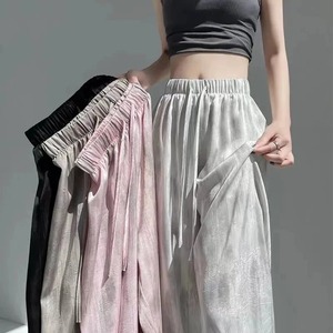 High Waist Loose Wide Leg Pants Women Summer 100% Cotton Breathable Quick Dry Tie Dye Elastic Waist Full Length Casual <b>Trousers</b> - Product Image 1