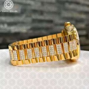 Charm Jewels Luxury Men's Yellow Gold <b>Diamond</b> <b>Watch</b> Round Analog Quartz 42mm Sapphire Crystal Folding Clasp - Product Image 2