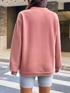 เสื้อสเวตเชิ้ตคอกลมสีชมพูขนาดใหญ่พิเศษสำหรับผู้หญิง ผ้าฝ้ายฟลีซ ทรงหลวม ไหล่ตก แขนยาว สไตล์ลำลอง สตรีทแวร์ - Product Image 1