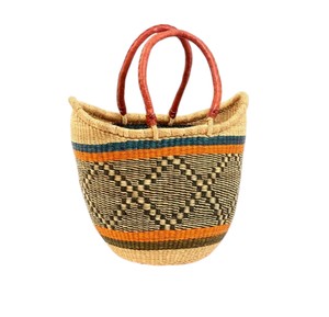 Casual Handmade Seagrass <b>Handbags</b> Leather Handles Diamond Pattern Woven Straw Tote Bag <b>Summer</b> Purse - Product Image 1