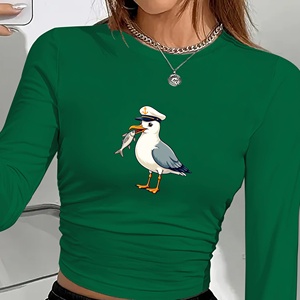 เสื้อแขนยาวสำหรับผู้หญิง, เสื้อแฟชั่นนกนางนวลทะเลแปลกๆ - Product Image 1