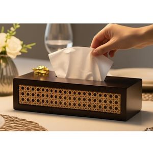 Contemporary Handmade Decorative Tissue Box and Holder with Rattan Insert for Home Hotel Restaurant - Product Image 5