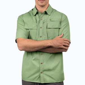 Men's Green Short Sleeve <b>Button</b> Down <b>Shirt</b> Quick Dry Solid Color Casual Twill Fabric Summer Outdoor Wear Fishing <b>Shirt</b> - Product Image 6