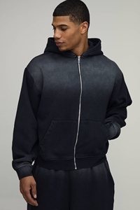 Ensemble sweat à capuche zippé et short oversize pour homme, en coton délavé effet soleil, style streetwear vintage, avec logo personnalisé, respirant - Product Image 6