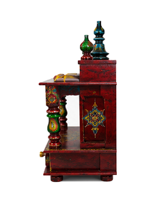 Mandir en bois peint à la main pour la maison |   Temple indien traditionnel avec tiroir |   Chapelle de prière décorative faite à la main - Product Image 2