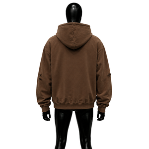 Sweat à capuche zippé décontracté marron avec motif ange, imprimé vintage, en molleton doux, pour le quotidien, streetwear de luxe, mode urbaine - Product Image 2