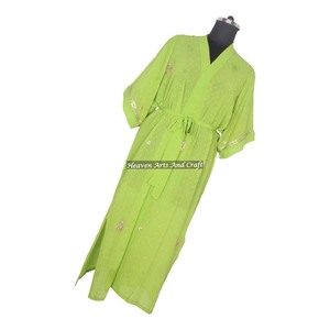 KL019 2026 Printemps Femme Vintage Sari Kimono Manches Longues Soie Poly Mélangée Séchage Rapide ODM Robe de Nuit - Product Image 1