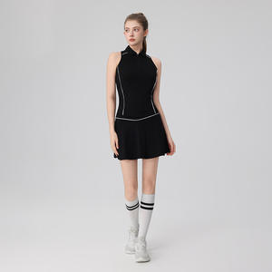 Soft Breathable Tennis Outfit Sleeveless Crop Top With Pleated Skirt Featuring Contrast Striped Design for Tennis Gym Workouts - Product Image 1