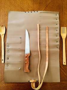 Mochilas de Cuero Crazy-Horse Hechas a Mano con Nuevo Diseño, Bolsa Enrollable para Cuchillos de Chef Profesional, Ranuras para Almacenamiento Portátil, LKR-0373 - Product Image 4