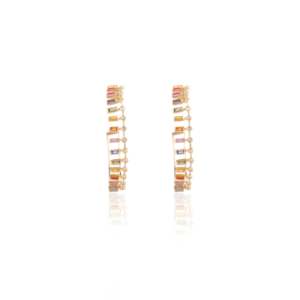 14K White Gold Baguette Multi Sapphire and Diamond Big Hoop Earrings - Product Image 3