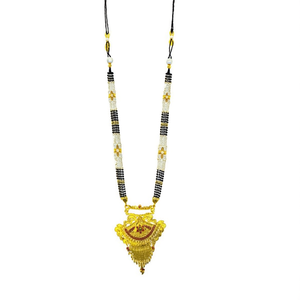 Collier ethnique religieux élégant Mangalsutra avec perles de pierres précieuses noires, perles et diamants pour les occasions de mariage -11059031GL - Product Image 2