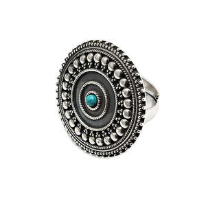 Antique Design Artisan Bohemian <b>Ring</b> Comes With A Small Round Cut <b>Turquoise</b> Gemstone Crafted From Solid 925 Sterling Silver - Product Image 1